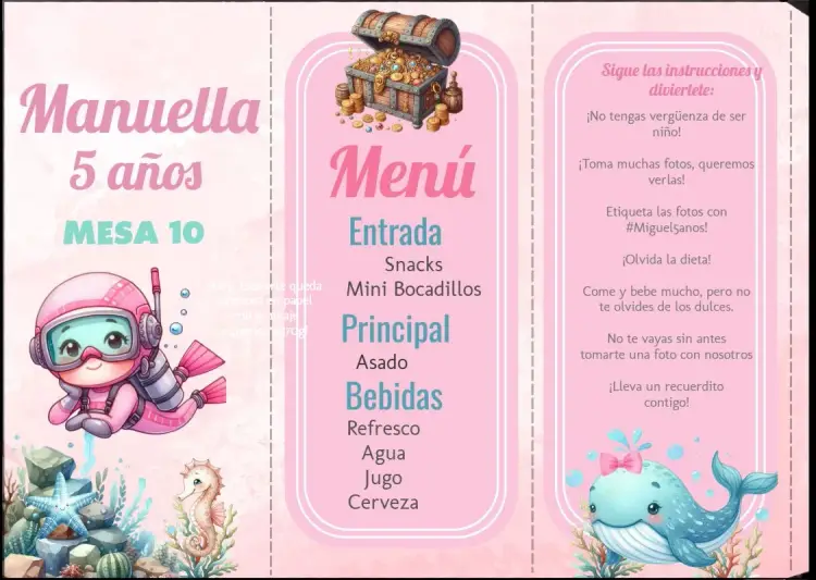 Invitación Menú Triángulo Fondo Del Mar Rosa Tesoro