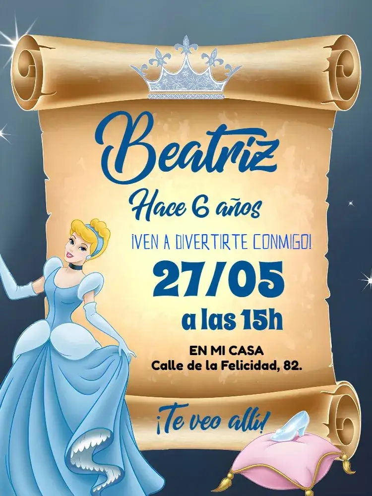 Invitación Princesa Cenicienta Azul