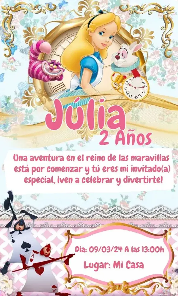Invitación Alicia En El País De Las Maravillas Padres editable y personalizable