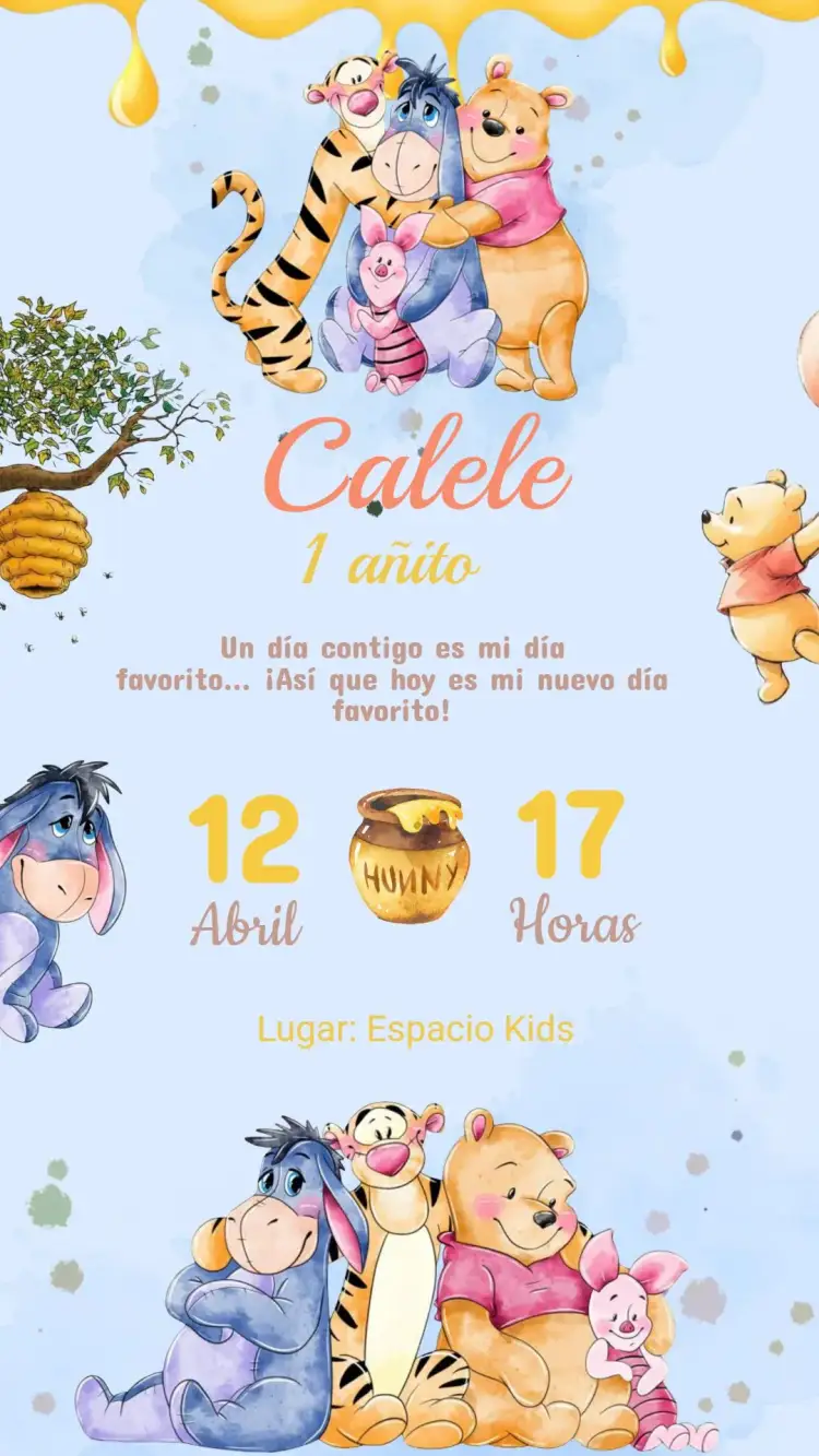 Invitación Invitación Cumpleaños Winnie the Pooh – tema Cumpleaños Infantil colorido, lúdico, divertido, infantil, suave, ilustraciones tiernas