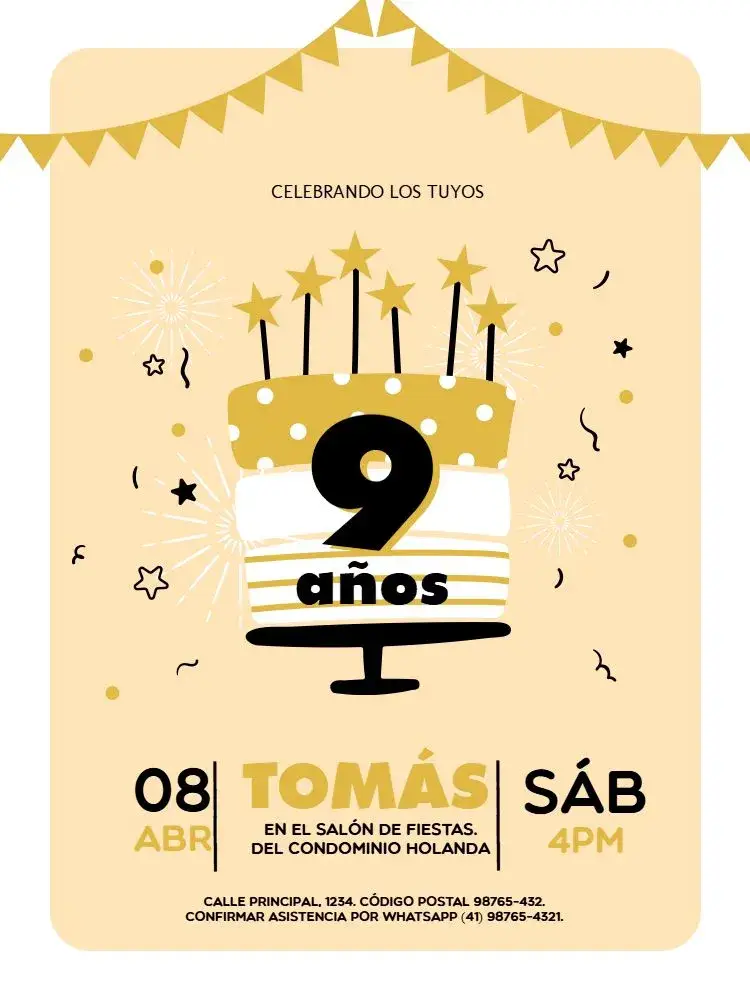 Invitación 9 Años Fiesta Sencilla