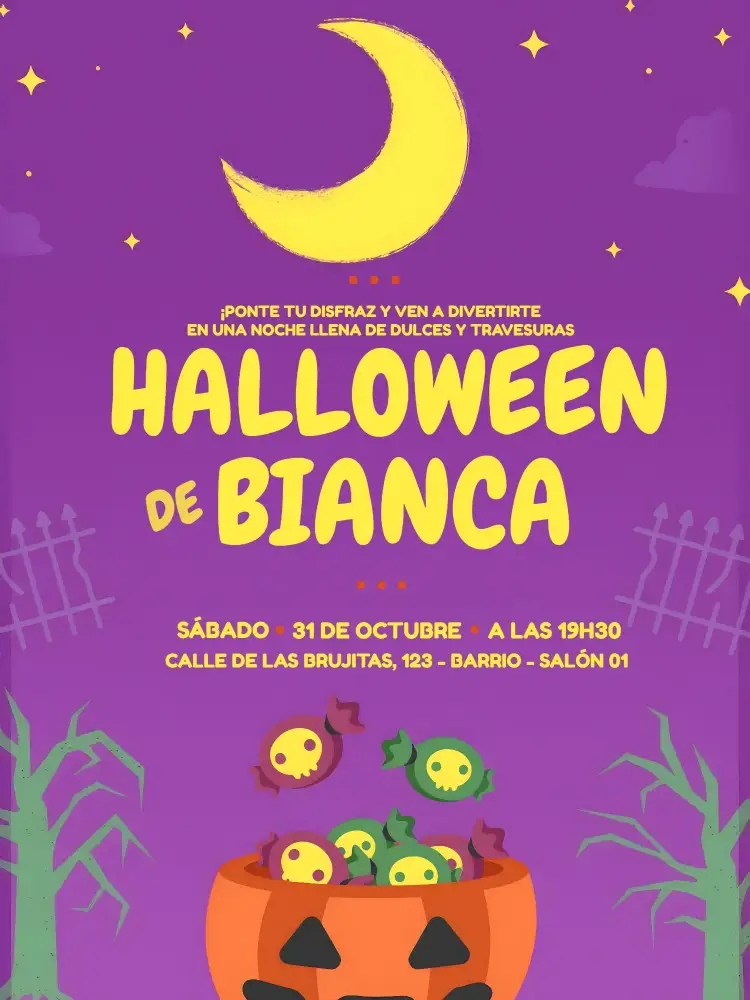 Invitación Fiesta De Halloween Fantasma – tema Fechas Conmemorativas tonos oscuros, colores vibrantes, estilo lúdico, elementos gráficos de Halloween, ilustraciones divertidas, diseño moderno