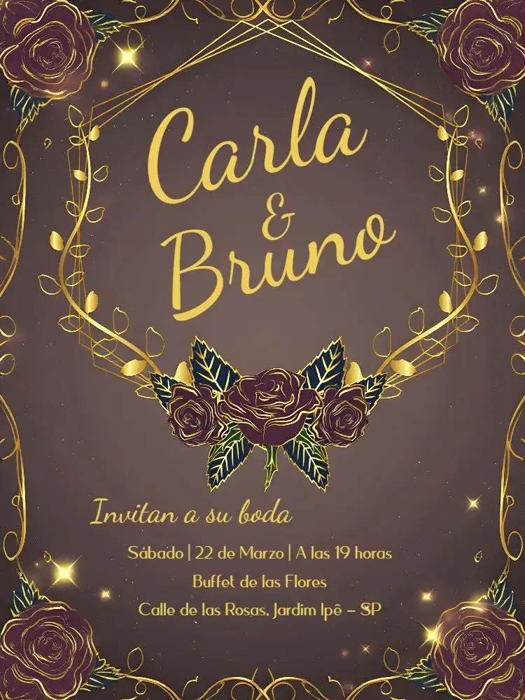 Invitación Boda Floral Dorado – tema Boda floral, dorado, romántico, elegante, clásico, lujoso
