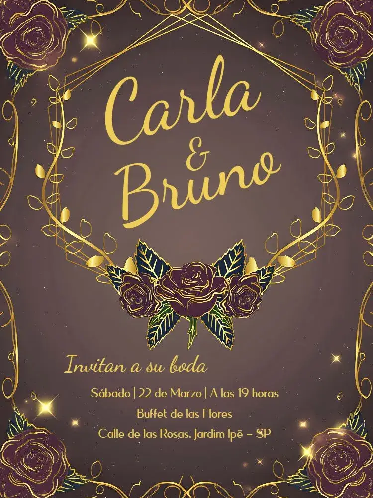 Invitación Boda Floral Dorado