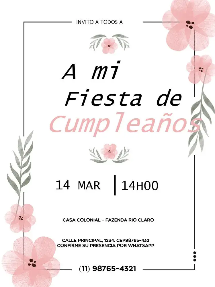 Invitación Femenino Floral Niña