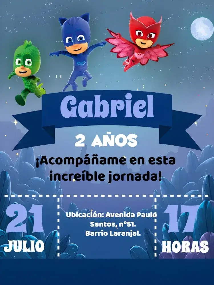 Invitación Pj Masks Corujita