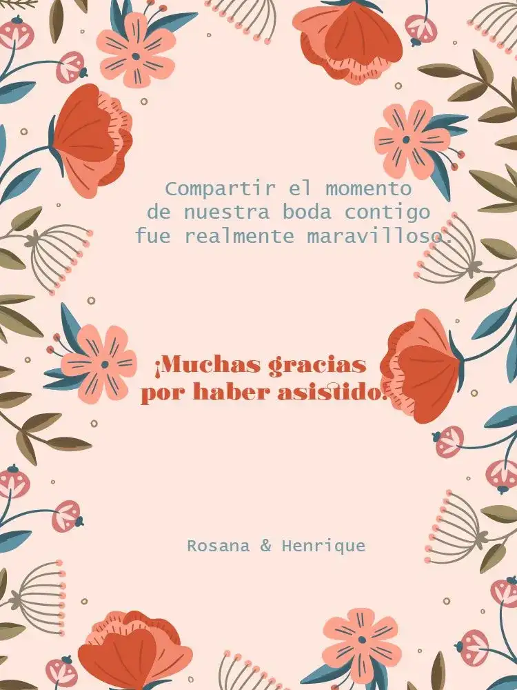 Tarjeta De Agradecimiento Presencia Boda Delicada Rosa