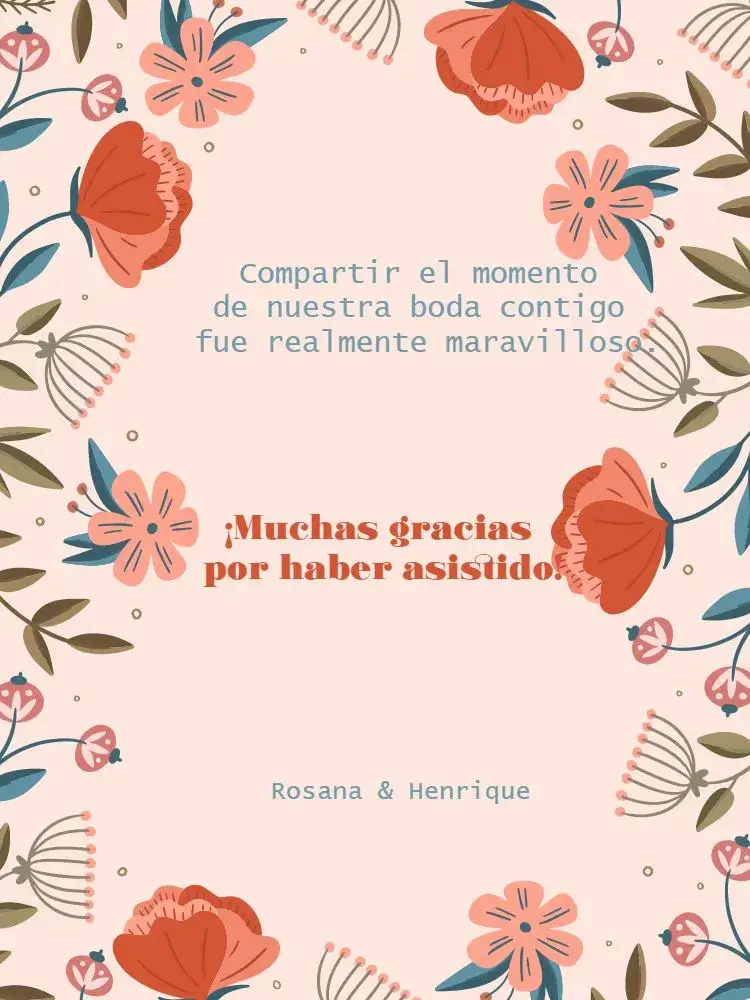 Invitación Tarjeta De Agradecimiento Presencia Boda Delicada Rosa