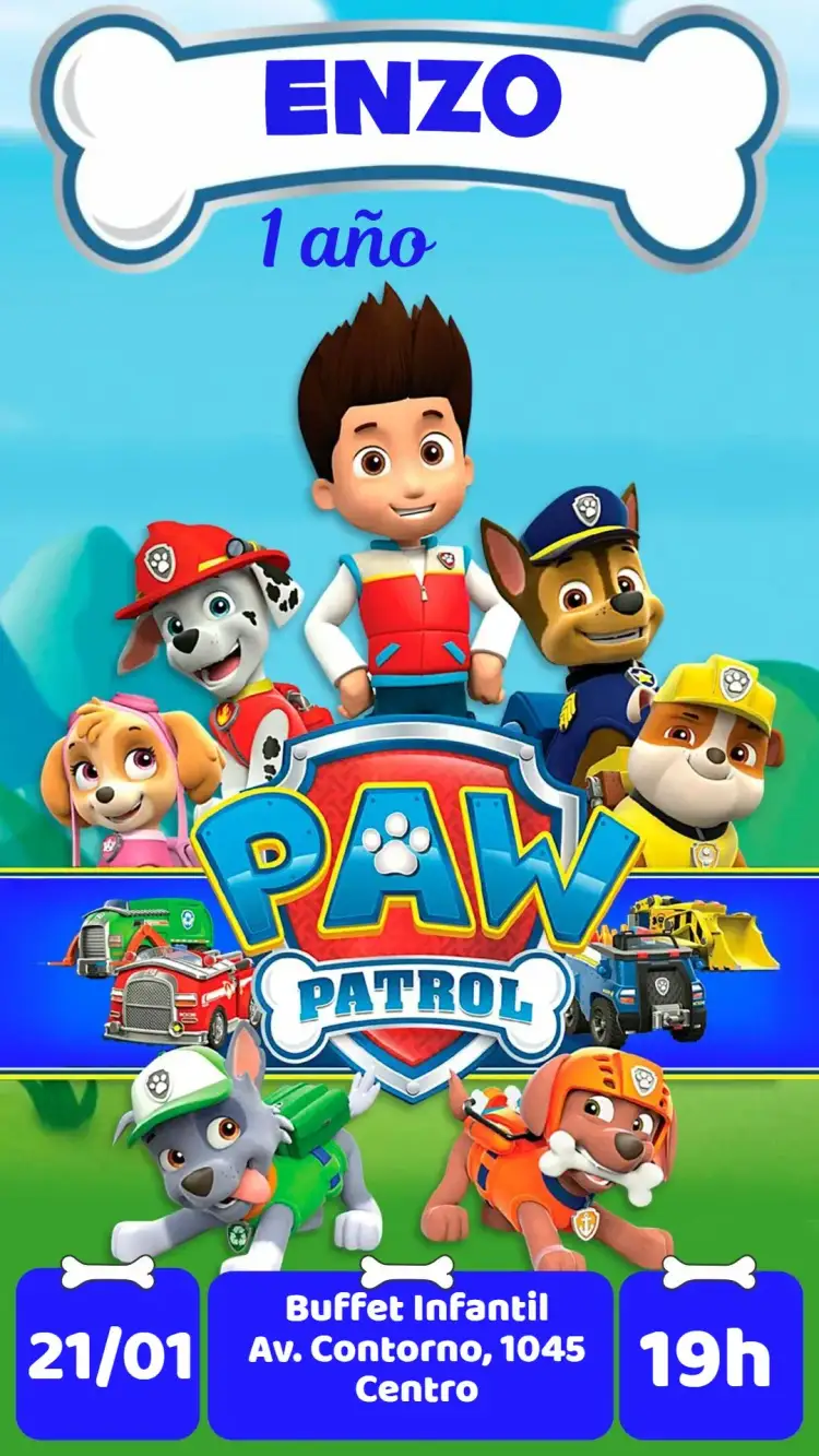 Invitación Patrulla Canina – tema Cumpleaños Infantil colorido, divertido, infantil, temático, animales