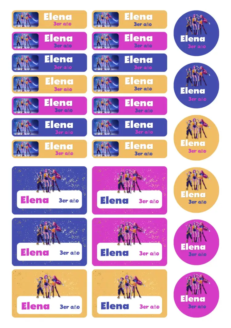 Invitación Etiqueta escolar Guerreras del K-pop – tema Más buscados colorido, moderno, joven, anime, K-pop, divertido