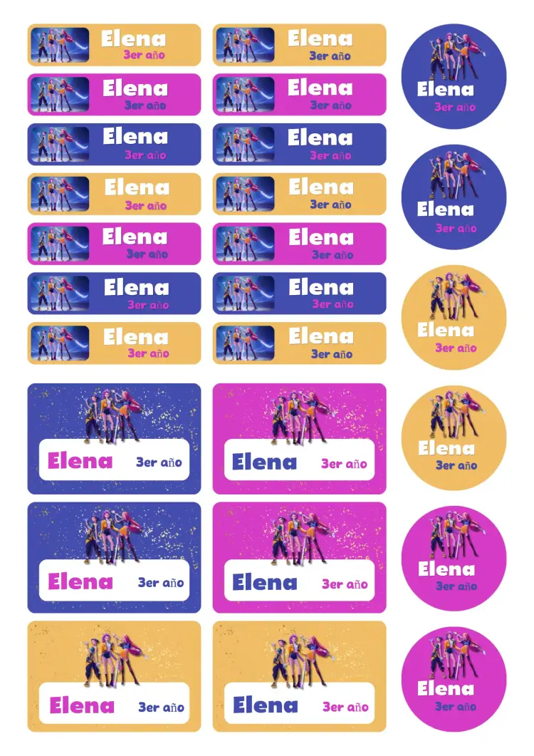 Invitación Etiqueta escolar Guerreras del K-pop