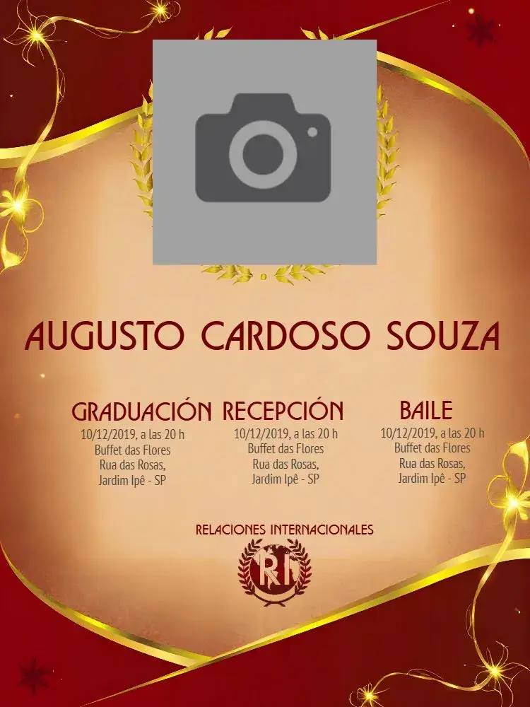 Invitación Graduación Relaciones Internacionales Con Foto Dorado