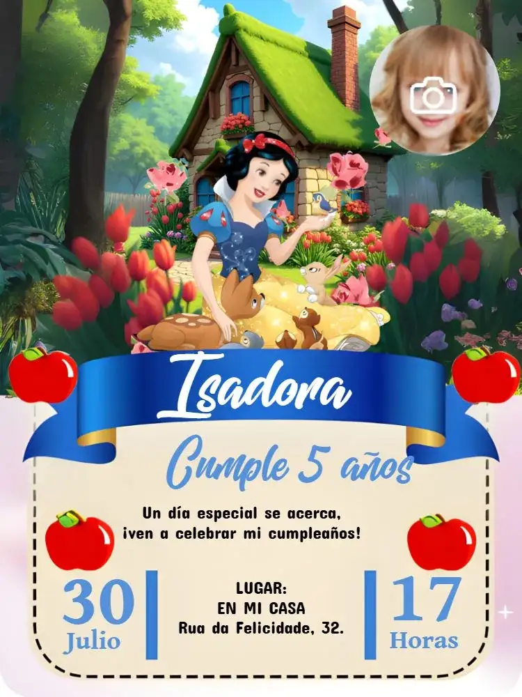 Invitación Blanca Nieves Con Foto Niña – tema Más buscados Disney, colorido, infantil, fantasía, vibrante