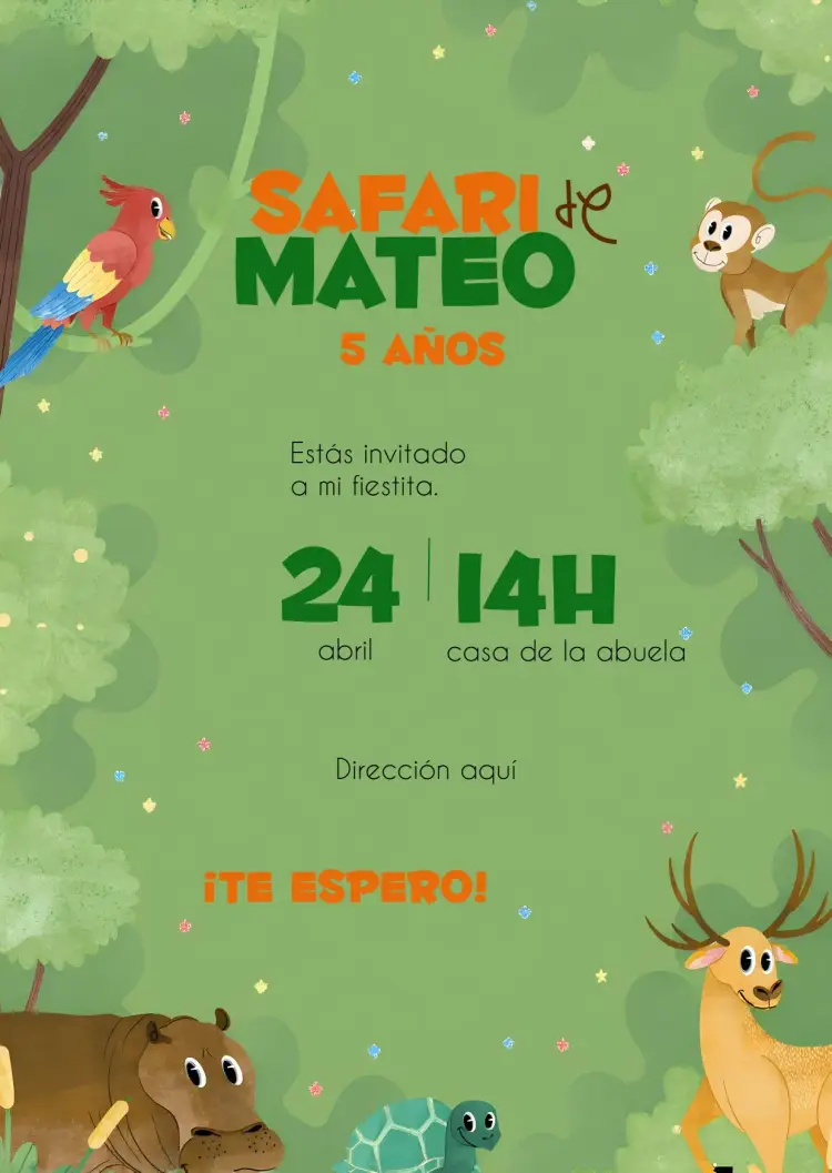 Invitación Safari Infantil Marrón