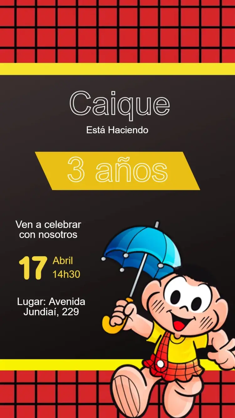 Invitación Invitación Cascão Turma da Mônica - Fiesta Infantil Editable editable y personalizable