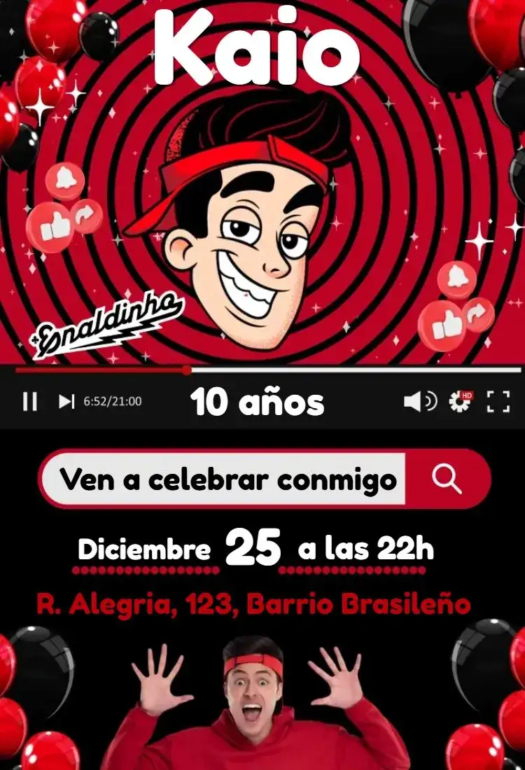 Invitación Enaldinho – tema Cumpleaños Infantil colorido, divertido, moderno, jovial, interactivo
