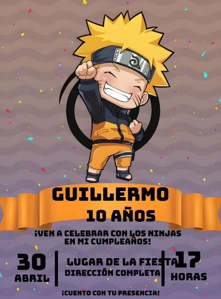 Invitación Naruto Chibi Naranja