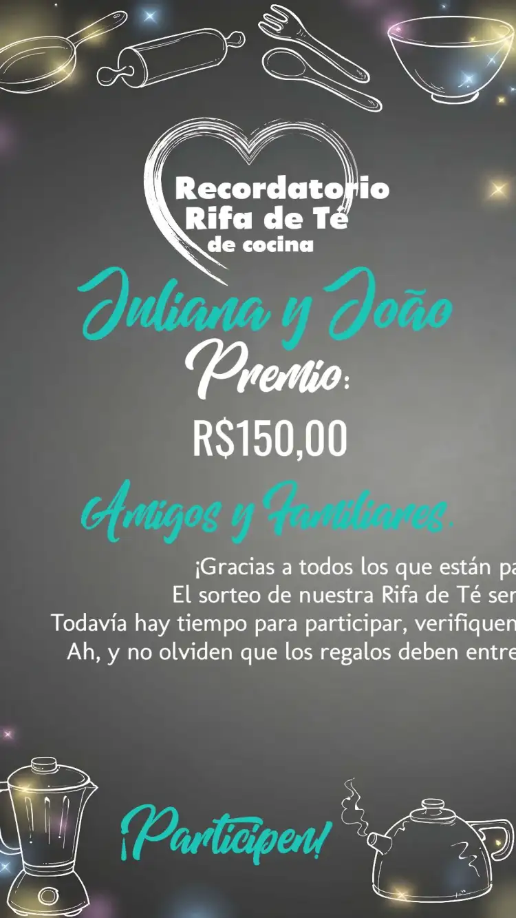 Recordatorio Rifa de Cocina Pizarra Tiza Naranja