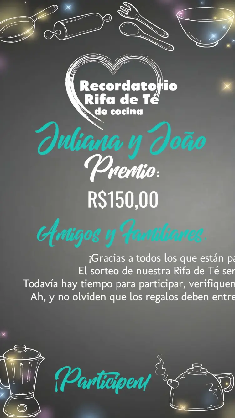 Invitación Recordatorio Rifa de Cocina Pizarra Tiza Naranja