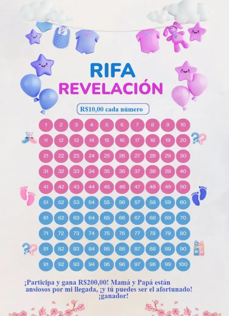 Invitación Rifa de revelación – tema Té Rifa colorido, bonito, moderno, minimalista, divertido, infantil