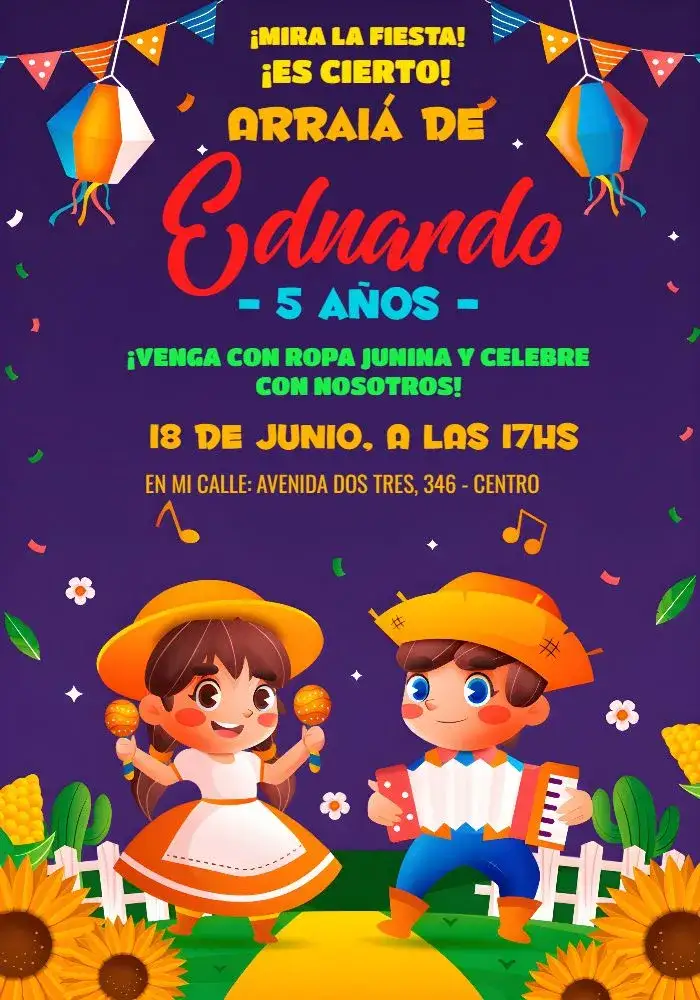 Invitación Fiesta Junina Arraiá Adulto – tema Cumpleaños colorido, vintage, rústico, tradicional, festivo, alegre