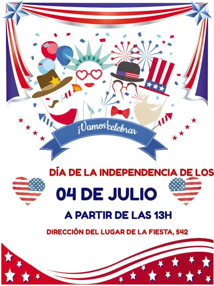 Invitación Independencia De EEUU Rojo – tema Fechas Conmemorativas rojo, blanco, azul, patriótico, festivo, moderno