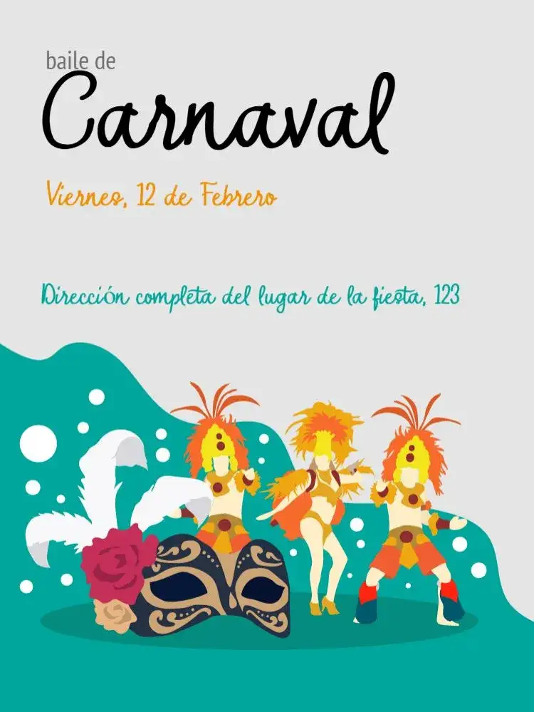 Invitación Fiesta de Carnaval – tema Fechas Conmemorativas colorido, vibrante, alegre, festivo, tropical, mascarado