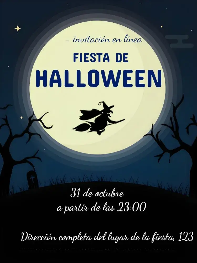 Invitación Halloween Disfraz – tema Fechas Conmemorativas colores oscuros, elementos gráficos de Halloween, estilo divertido, ilustraciones de brujas, calabazas, fantasmas