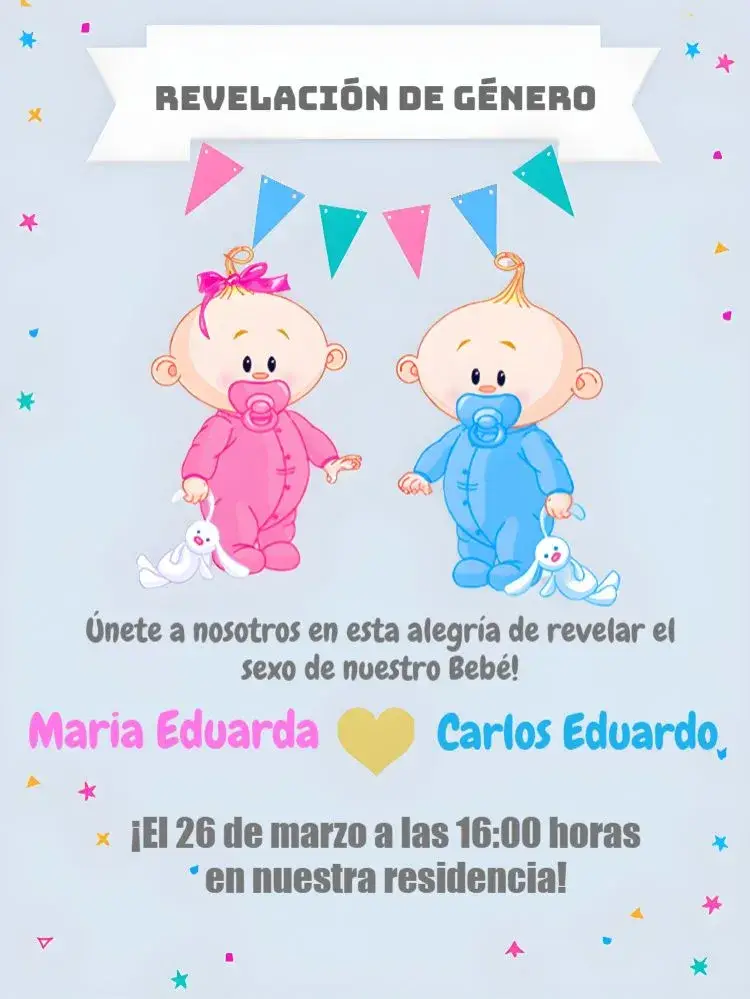 Invitación Revelación de Género Corazón de Bebés