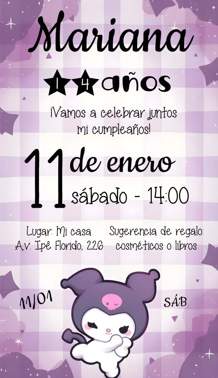 Invitación Kuromi Hello Kitty Keroppi