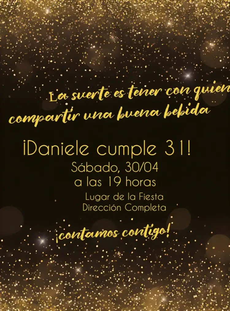 Invitación Adulto Dorado – tema Cumpleaños oro, negro, modernidad, purpurina, sofisticación, celebración