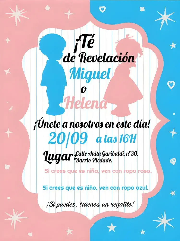 Invitación Baby Shower Revelación Niña O Niño Azul
