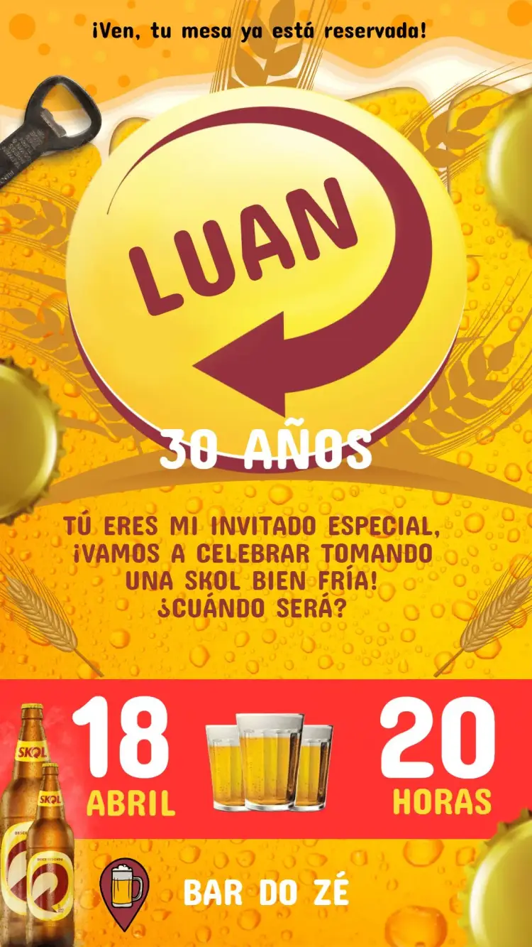 Invitación Cumpleaños Skol Cerveza