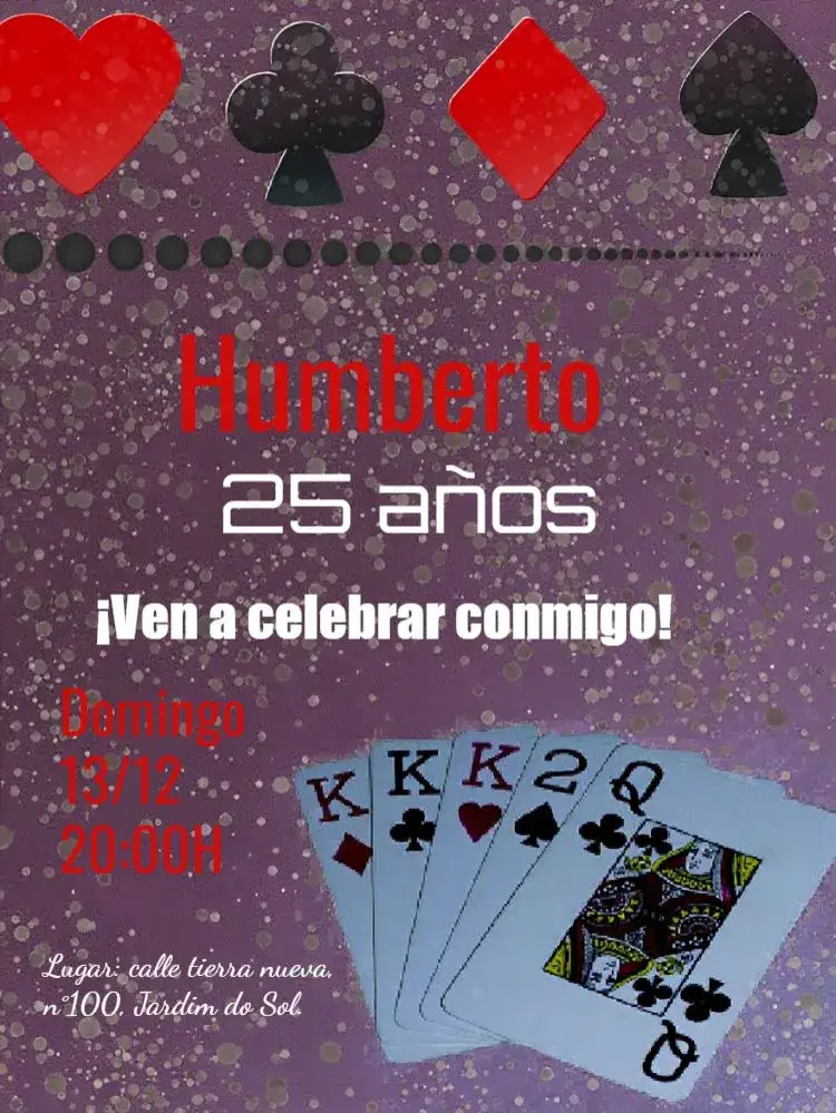 Invitación Baraja Poker – tema Cumpleaños casino, juegos de cartas, moderno, vibrante, temático