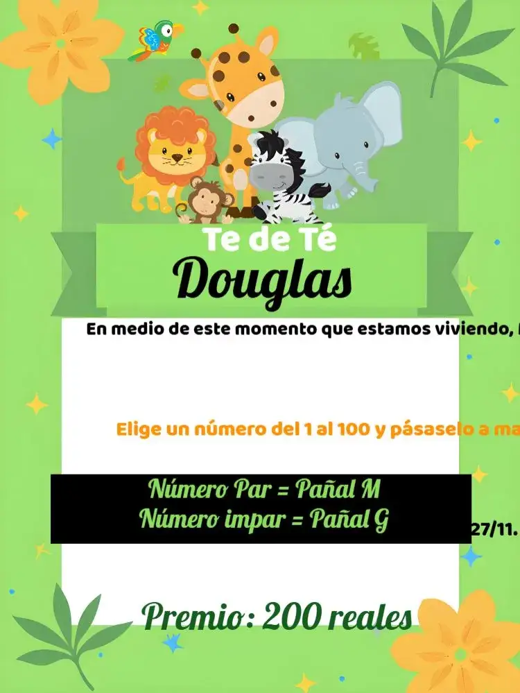 Invitación Té Rifa Safari Caqui – tema Té Rifa safari, selva, animales, colores vibrantes, diseño divertido, estilo moderno
