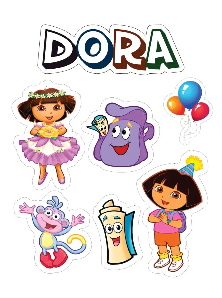 Invitación Dora la Exploradora – tema Topper de torta personajes infantiles, aventura, dibujos animados