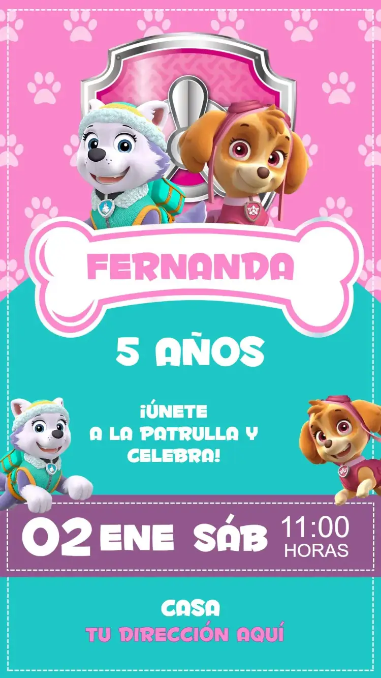 Invitación Patrulla Canina Skye Everest – tema Cumpleaños Infantil divertido, colorido, temático, infantil, aventura
