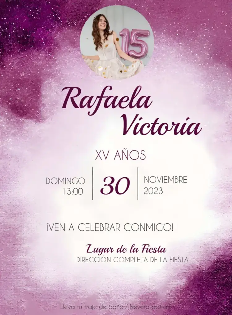Invitación 15 Años Glitter Con Foto Acuarela