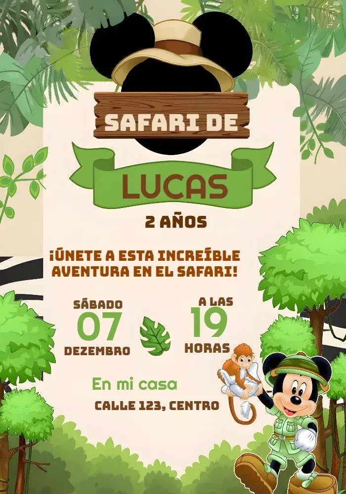 Invitación Mickey Safari Follajes