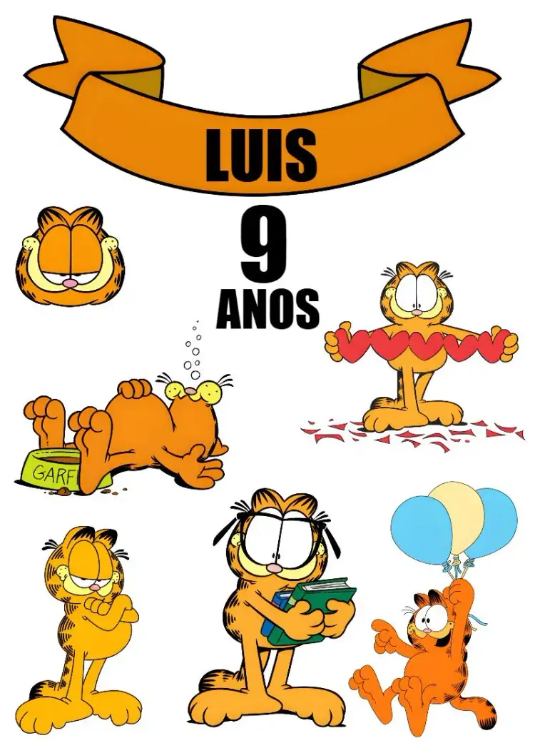 Invitación Topo De Pastel Garfield Topper – tema Topper de torta gato, personaje animado, infantil