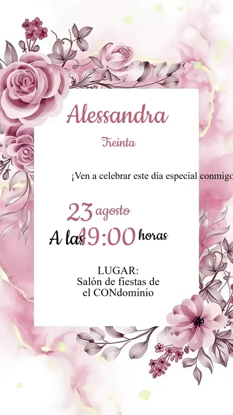 Invitación Cumpleaños Floral Rosa