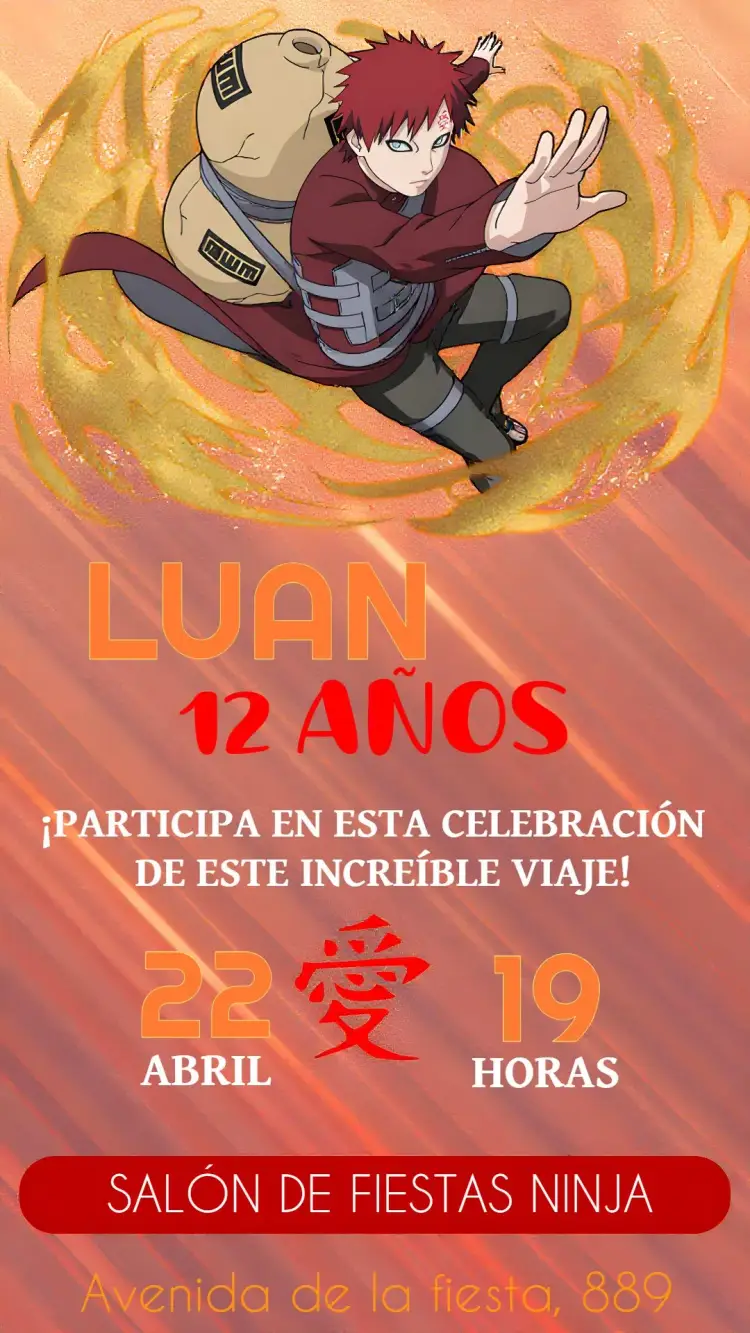 Invitación Gaara Naruto Anime
