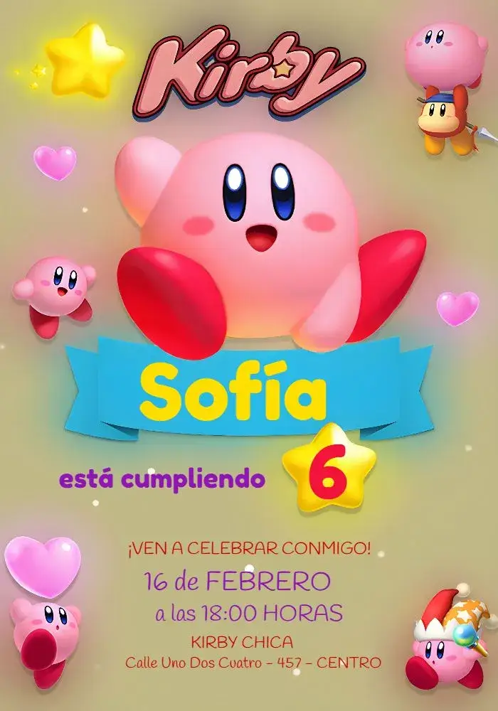 Invitación Kirby Rosa