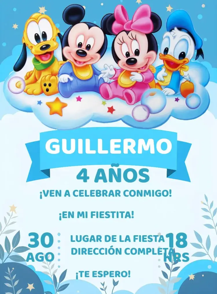 Invitación Turma Del Mickey Baby Azul