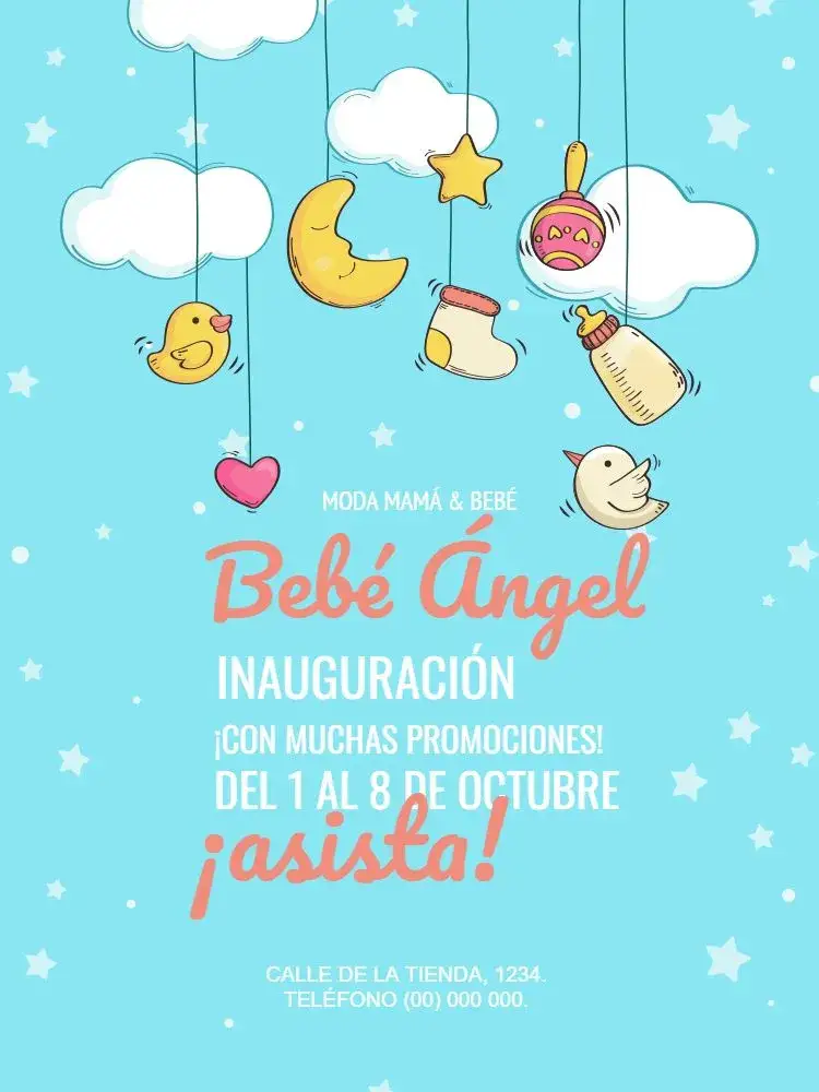 Invitación Tienda Moda Bebé Digital – tema Baby Shower bonito, lúdico, colorido, moderno, infantil