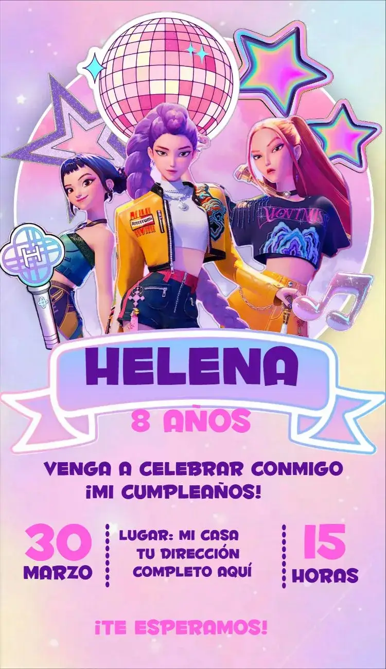 Invitación Guerreras del Kpop 11 – tema Cumpleaños colorido, moderno, vibrante, jovial, divertido