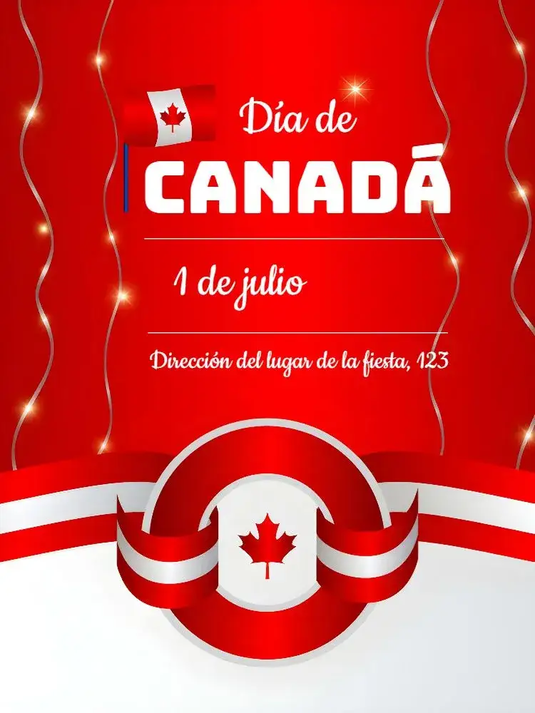 Invitación Día De Canadá Patria – tema Fechas Conmemorativas canadiense, vibrante, moderno, colorido, festivo, minimalista