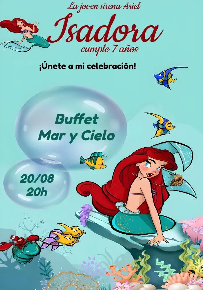 Invitación Pequeña Sirena Ariel Mar