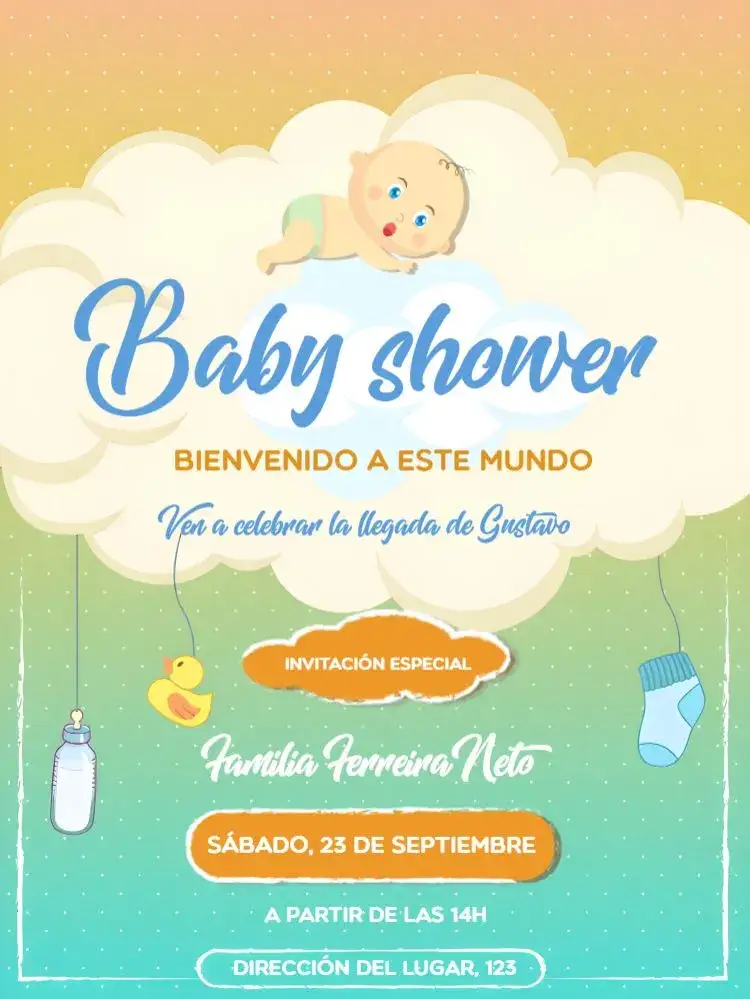 Invitación Baby Shower Azul - Niño Biberón – tema Baby Shower azul, biberones, divertido, infantil, moderno, juguetón