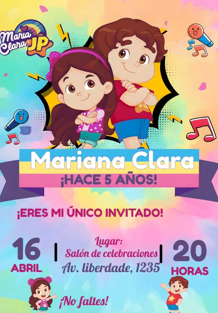 Invitación Maria Clara y JP Colorido